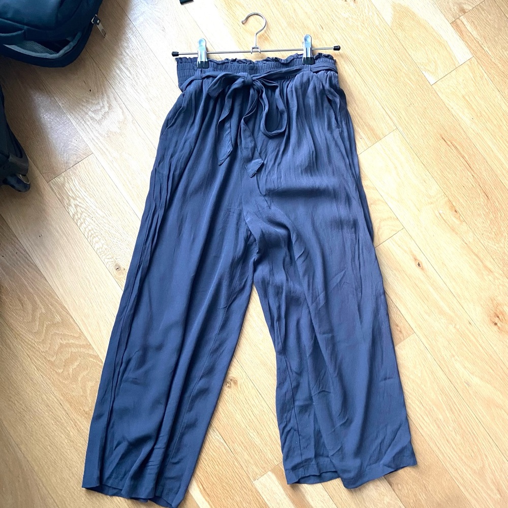 Know One Cares Flowy Tie Waist Wide Leg Cropped Pants